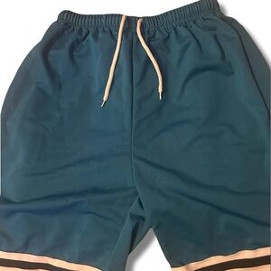 Blue and White Swim Trunks with Elastic Waistband and Drawstring